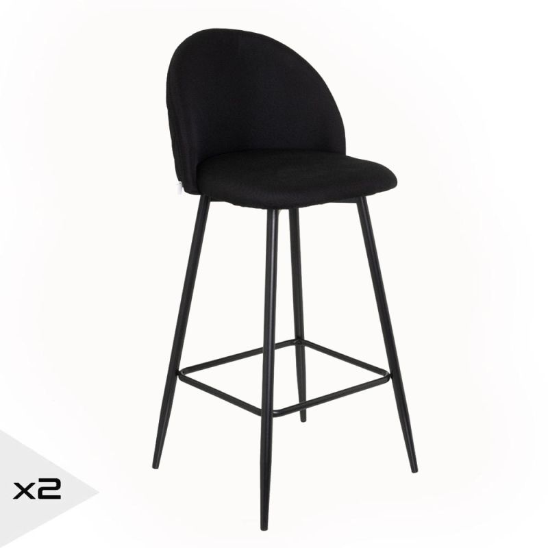 Lot de 2 tabourets de bar en tissu noir, Fylo