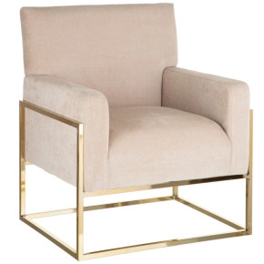 Fauteuil velours uni beige et métal doré, Matilda