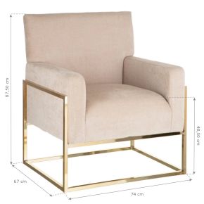 Fauteuil velours uni beige et métal doré, Matilda