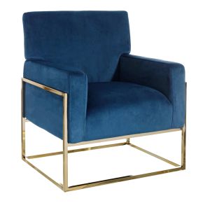 Fauteuil velours uni bleu canard et métal doré, Matilda