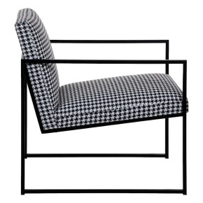 Fauteuil tissu pied de poule noir et ivoire, Square