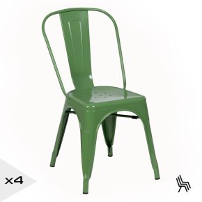 Lot de 4 chaises métal industriel vert empilable, Dallas