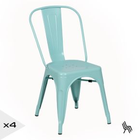 Lot de 4 chaises métal industriel turquoise empilable, Dallas