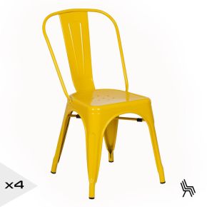 Lot de 4 chaises métal industriel jaune empilable, Dallas