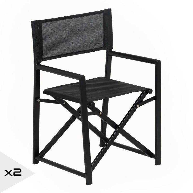 Lot de 2 chaises réalisateur noir pliable, Réaly