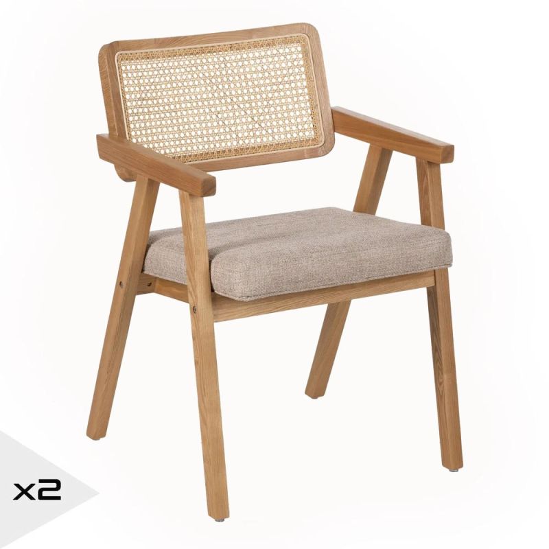 Lot de 2 chaises en bois naturelle 56x55x81cm, Ratn