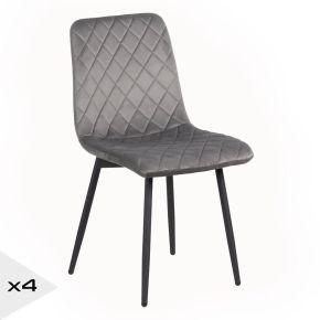 Chaise en velours gris damier métal noir, Cosy