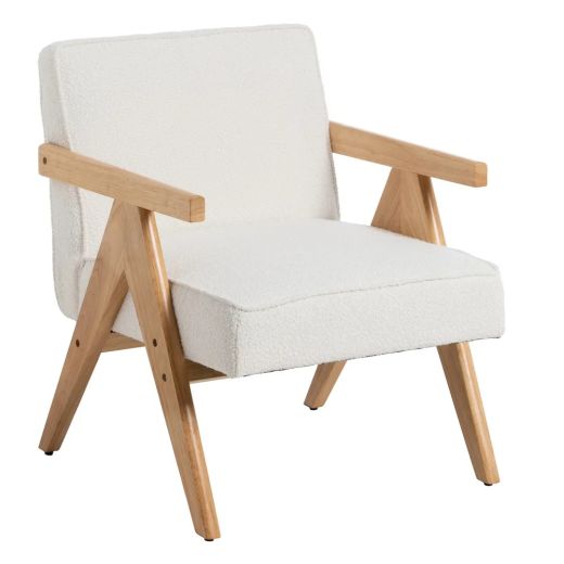 Fauteuil blanc et bois d'hévea 57x50x77cm