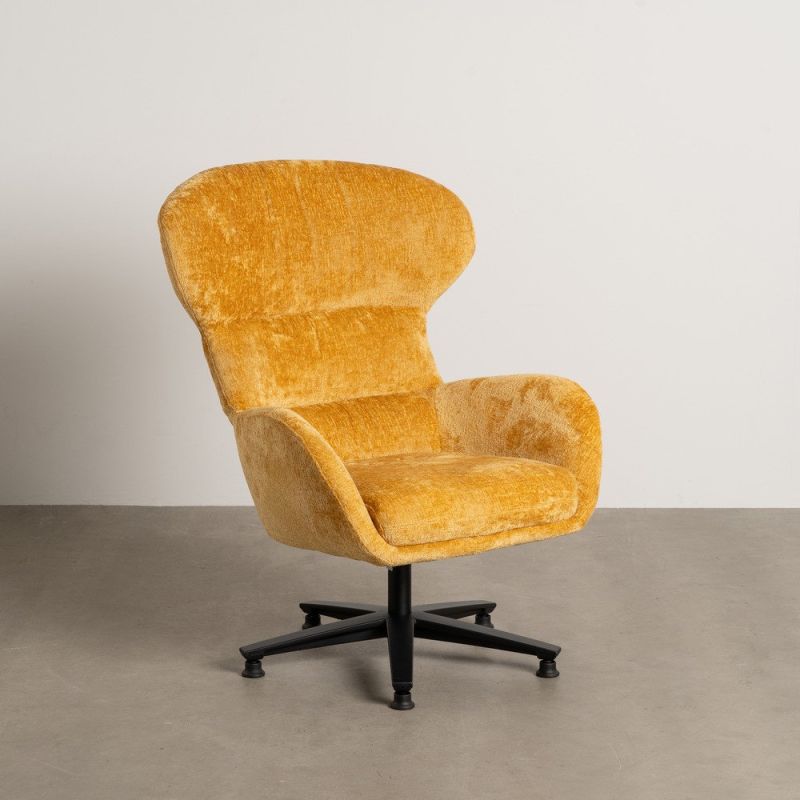 Fauteuil pivotant en velours jaune 75x80x110cm, Pivo