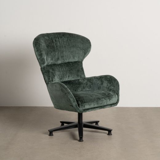 Fauteuil pivotant en velours vert 75x80x110cm, Pivo