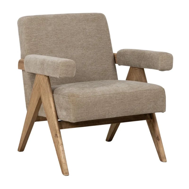 Fauteuil bois et tissu taupe, Los - 74x76x85cm