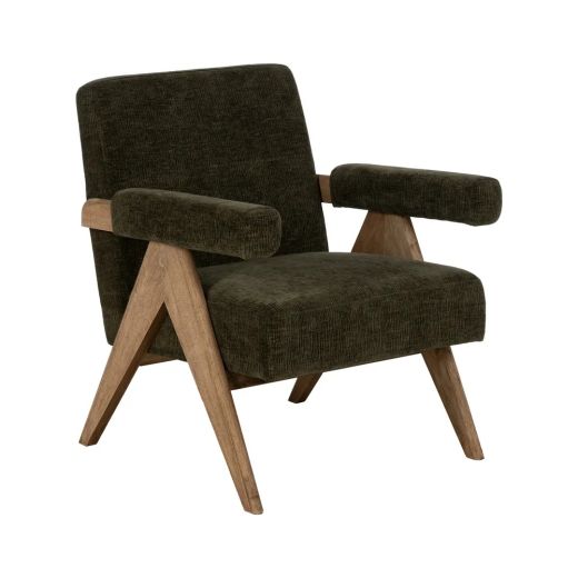 Fauteuil bois et tissu kaki, Los - 74x76x85cm