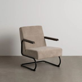 Fauteuil rétro velours taupe 61x70x85cm, Lineaas