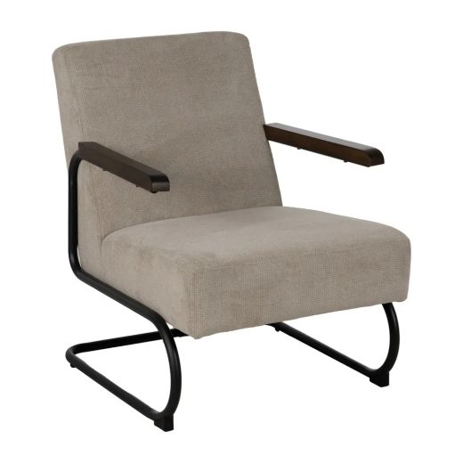 Fauteuil rétro velours taupe 61x70x85cm, Lineaas