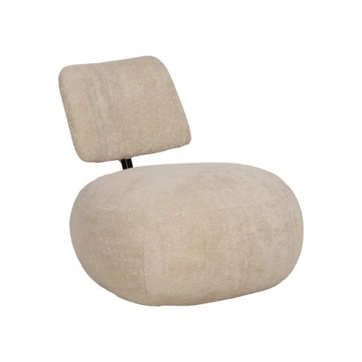 Fauteuil pouf velours bouclette ivoire design 67x73x67cm, Kool