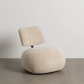 Fauteuil pouf velours bouclette ivoire design 67x73x67cm, Kool