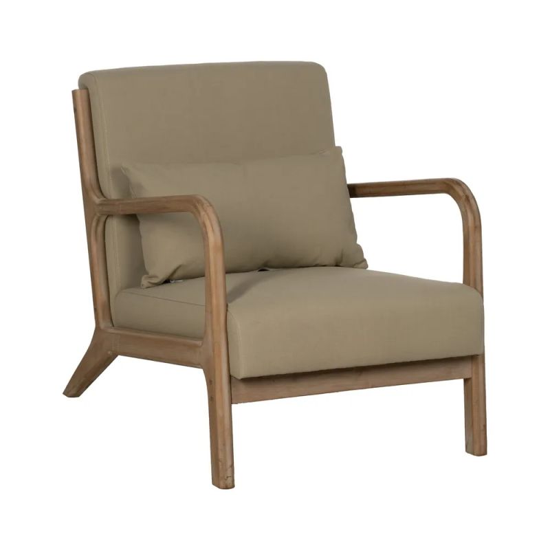 Fauteuil en tissu bois beige, Bass - 66x85x74cm