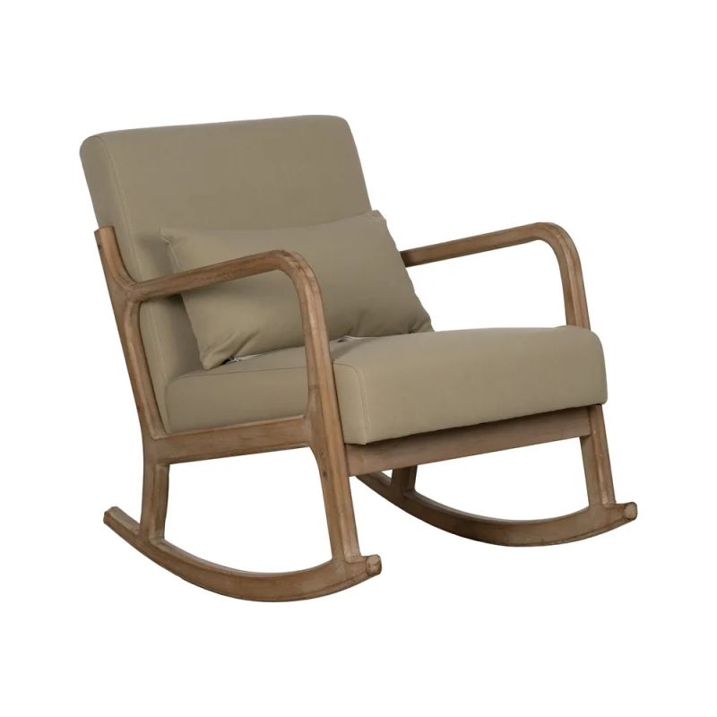 Fauteuil à bascule bois natuel et tissu beige