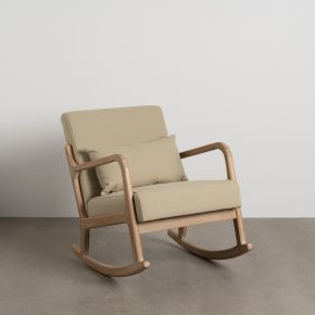 Fauteuil à bascule bois natuel et tissu beige