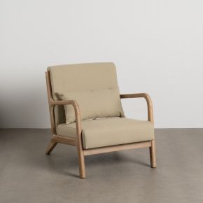 Fauteuil en tissu bois beige, Bass - 66x85x74cm