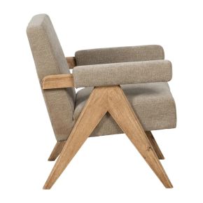 Fauteuil bois et tissu taupe, Los - 74x76x85cm