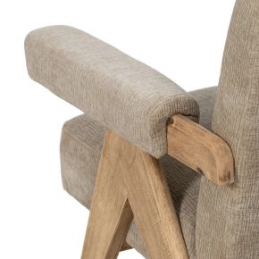 Fauteuil bois et tissu taupe, Los - 74x76x85cm