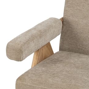 Fauteuil bois et tissu taupe, Los - 74x76x85cm