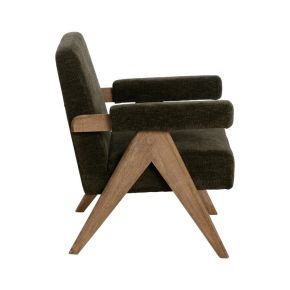 Fauteuil bois et tissu kaki, Los - 74x76x85cm