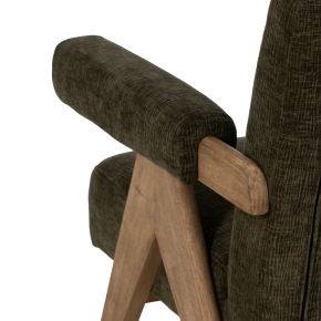 Fauteuil bois et tissu kaki, Los - 74x76x85cm