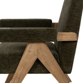 Fauteuil bois et tissu kaki, Los - 74x76x85cm