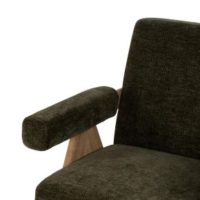 Fauteuil bois et tissu kaki, Los - 74x76x85cm