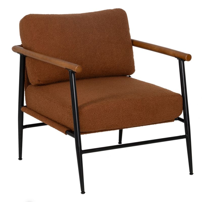 Fauteuil bouclette terracotta en bois et métal, Abrax