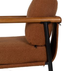 Fauteuil bouclette terracotta en bois et métal, Abrax