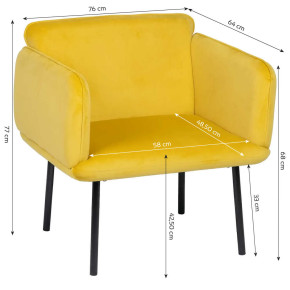 Fauteuil velours moderne uni jaune Norma