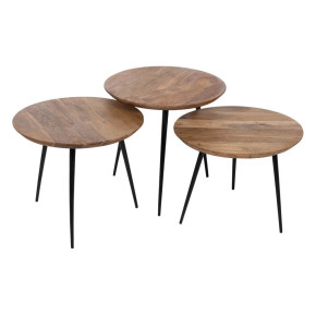 3 tables basses rondes en bois d'acacia