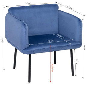 Fauteuil velours moderne uni bleu Norma