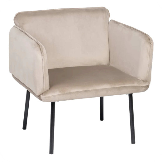 Fauteuil velours moderne uni ivoire Norma