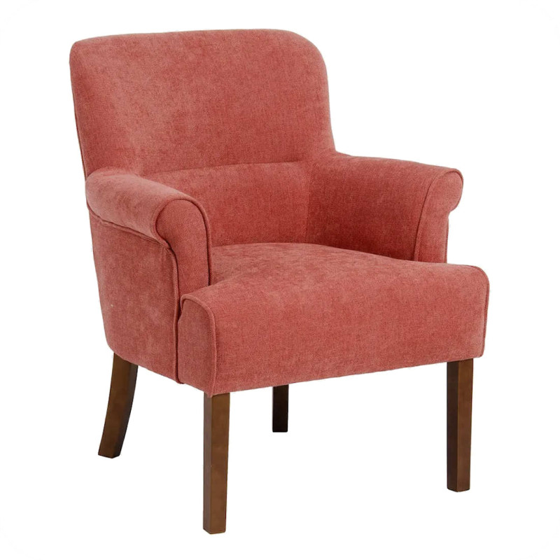 Fauteuil scandinave en tissu vieux rose chenille Nollis