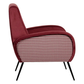 Fauteuil contemporain en velours bordeaux et pied de poule