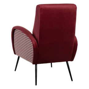 Fauteuil contemporain en velours bordeaux et pied de poule