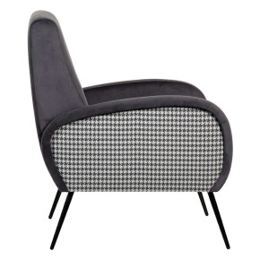 Fauteuil contemporain en velours gris et pied de poule