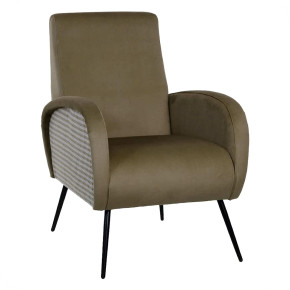 Fauteuil contemporain en velours kaki et pied de poule