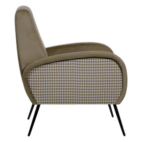 Fauteuil contemporain en velours kaki et pied de poule