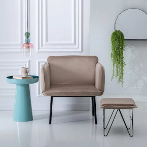 Tabouret carré en velours taupe et métal