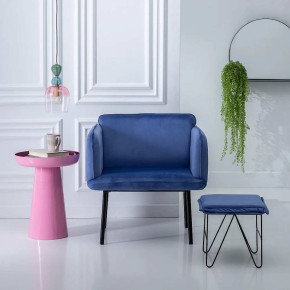 Tabouret carré en velours bleu et métal