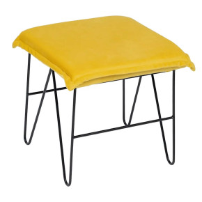 Tabouret carré en velours jaune et métal