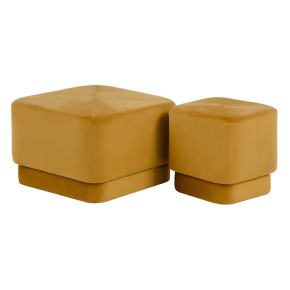 Pouf carré velours jaune capitonné