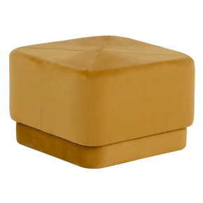 Pouf carré velours jaune capitonné