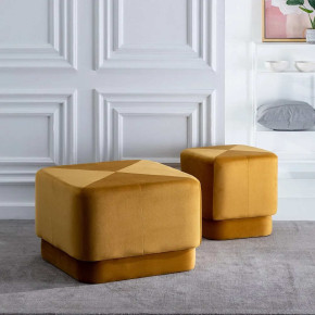 Pouf carré velours jaune capitonné