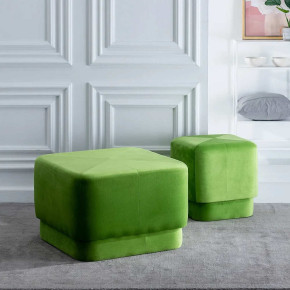 Pouf carré velours vert capitonné